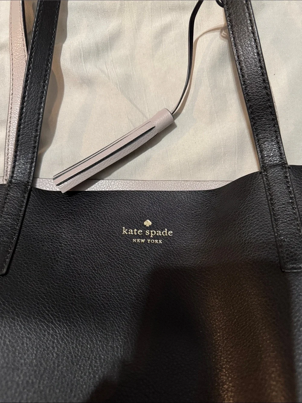kate spade Black Tote with Grey Handles and Tassel